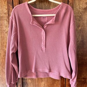 Aerie Mauve Waffle Knit Henley Sweatshirt